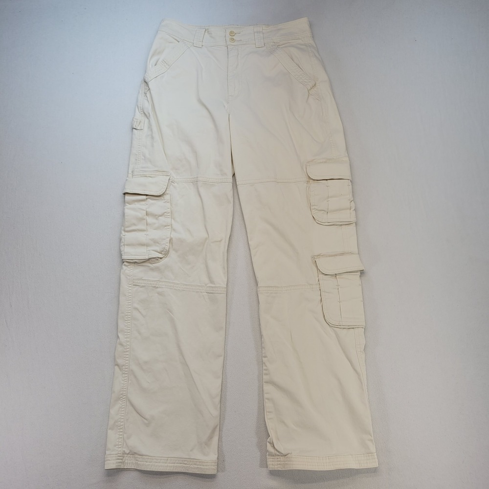 Abercrombie & Fitch Cargo Pants Women 8L Cream Curve Love Wide Leg Utility 29/8L